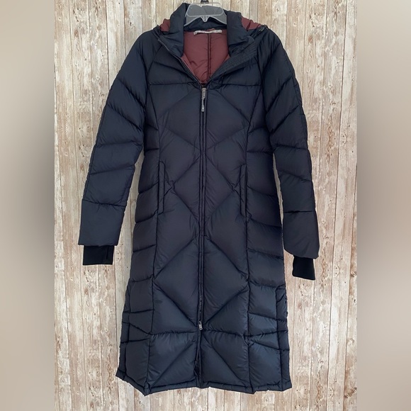 Athleta Jackets & Coats Athleta Black Long Down Hooded Puffer Coat